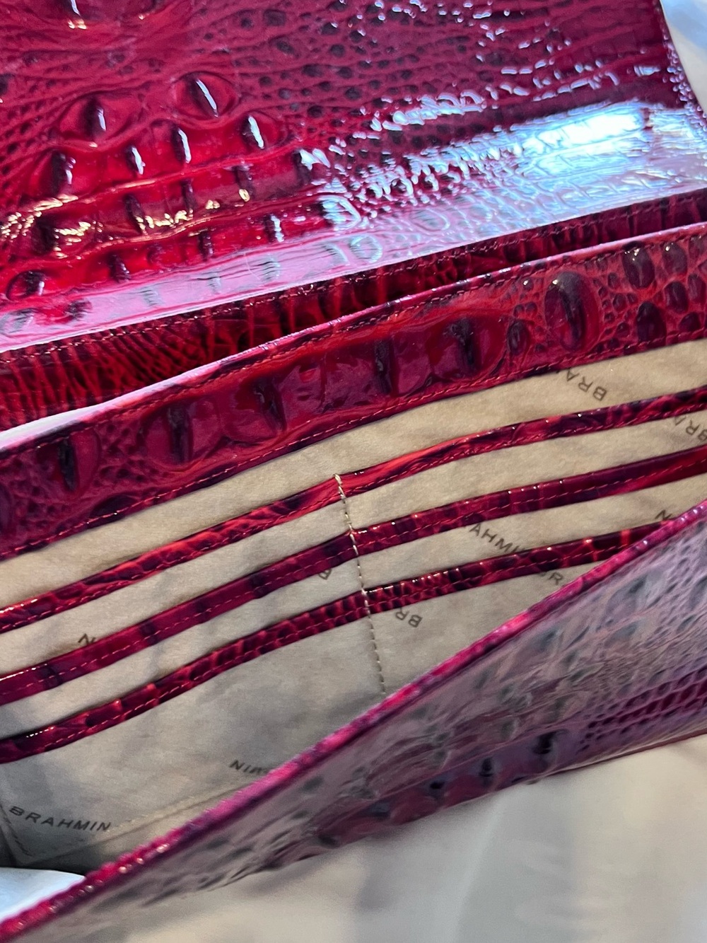 Brahmin Patent Croc-Embossed Shoulder Bag in Wine Red - Picture 6 of 7